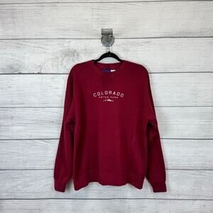 Big Cotton Unisex Dark Red Colorado Estes Park Embroidered Sweatshirt Large